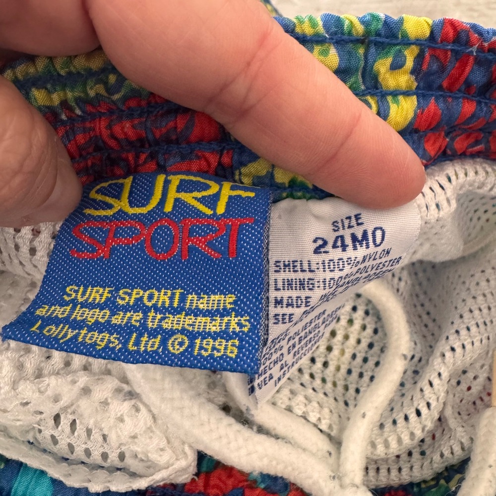 Vintage 1996 Surf Sport Toddler Boys Swim Trunks 24M Multicolor Abstract Print - Picture 3 of 7